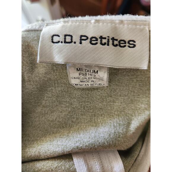 C.D. Petites Green and White Zip up Sweater Jacket Size Medium - Picture 3 of 4